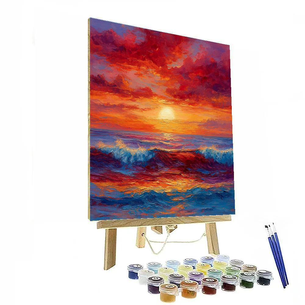 Claude Monet Inspired Ruby Sunset Over Rolling Sea Painting by numbers kit