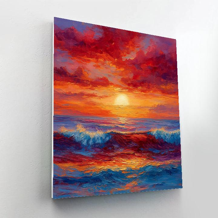 Claude Monet Inspired Ruby Sunset Over Rolling Sea Painting by numbers kit