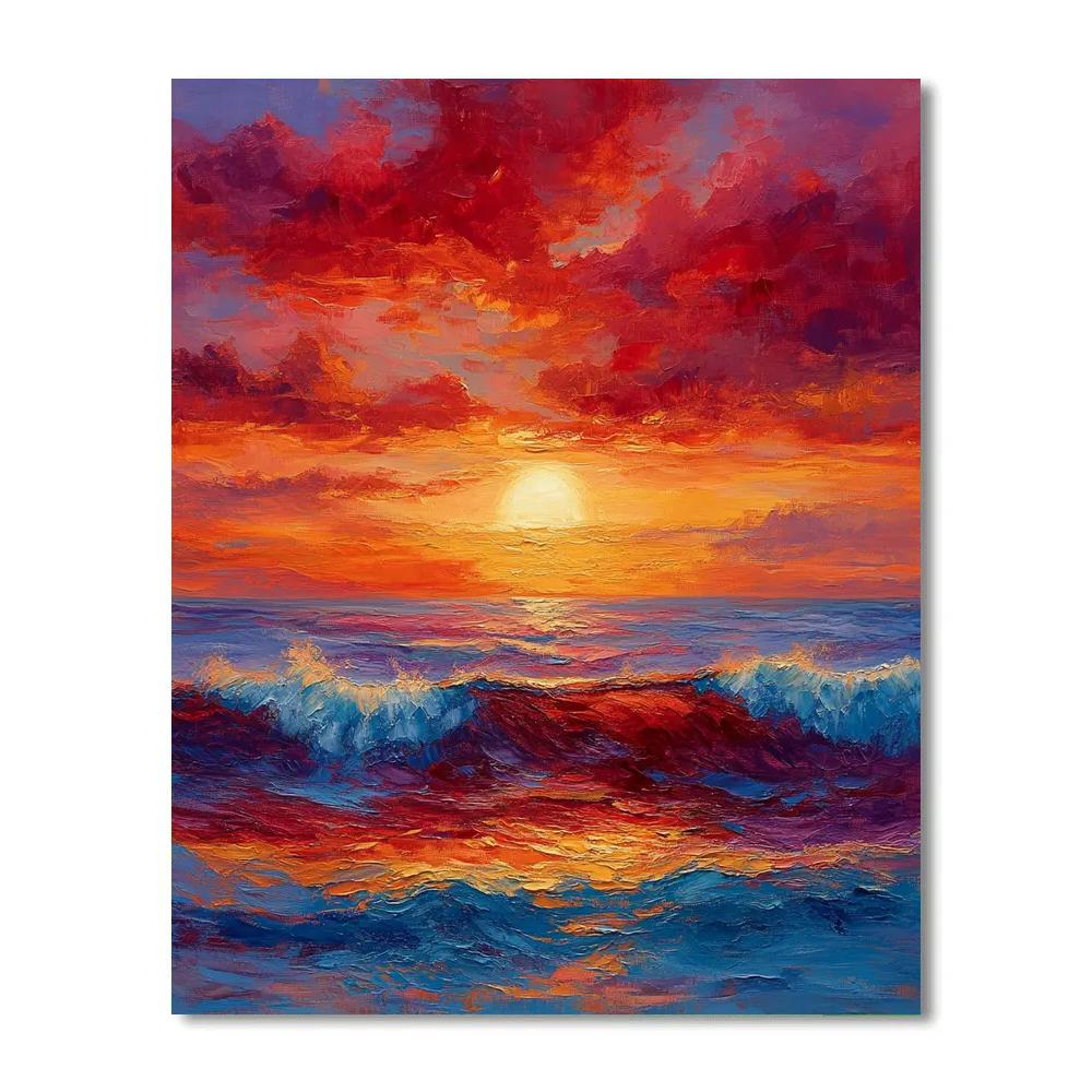 Claude Monet Inspired Ruby Sunset Over Rolling Sea Painting by numbers kit