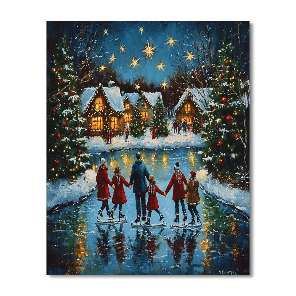 Starlit Village Skaters Painting by numbers kit