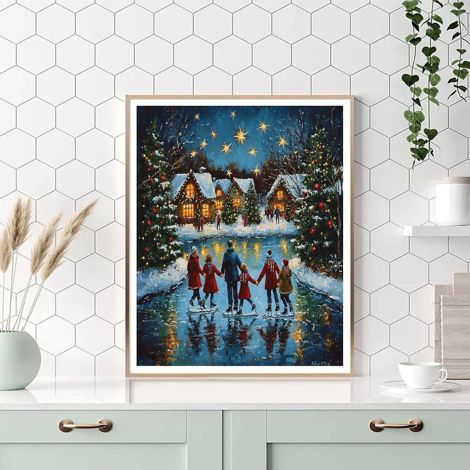 Starlit Village Skaters Painting by numbers kit