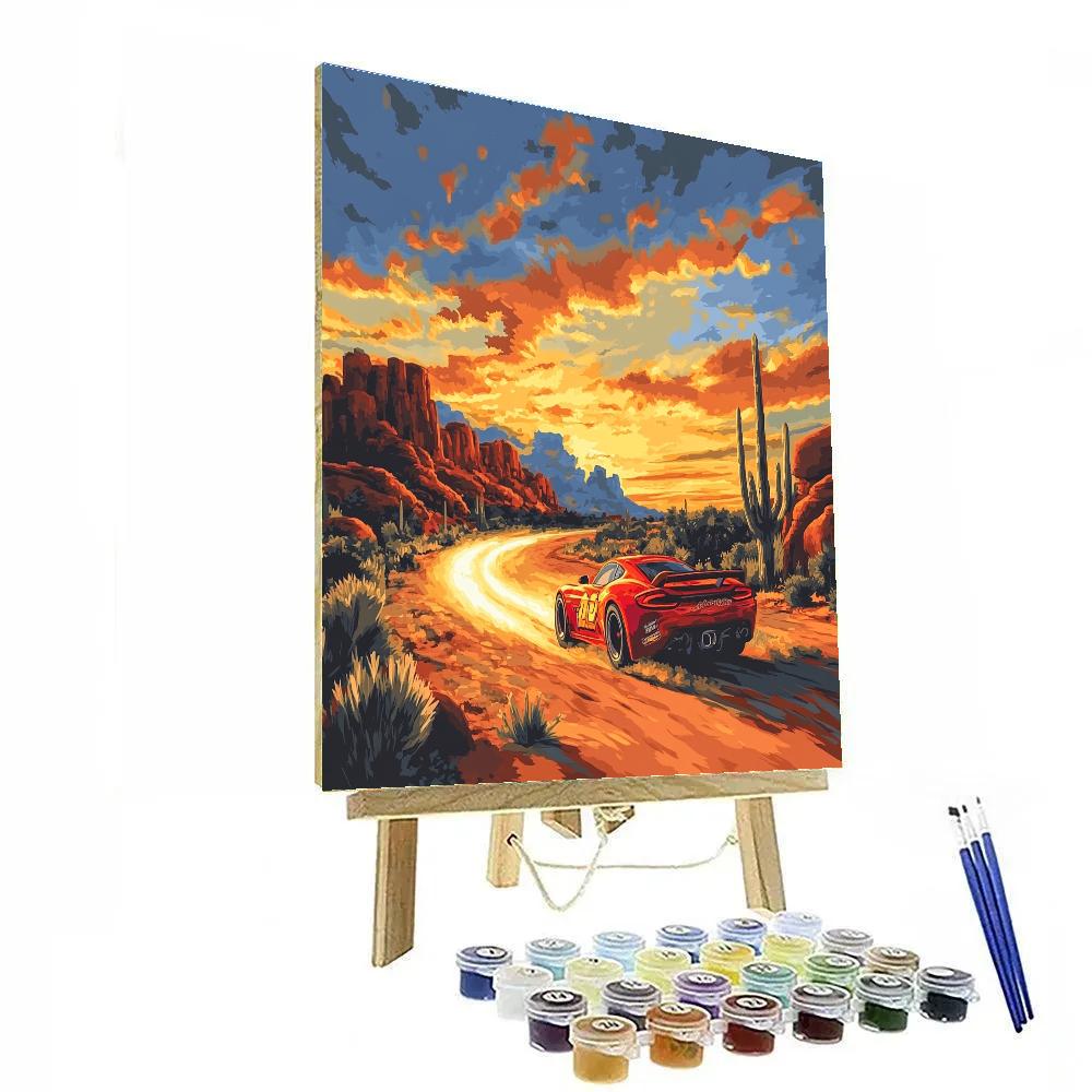 Lightning McQueen Desert Sunset Race - Disney Inspired paint by number
