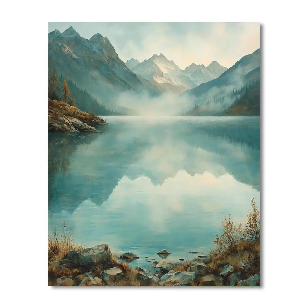 Claude Monet Inspired Mist Over Alpine Lake paint by numbers