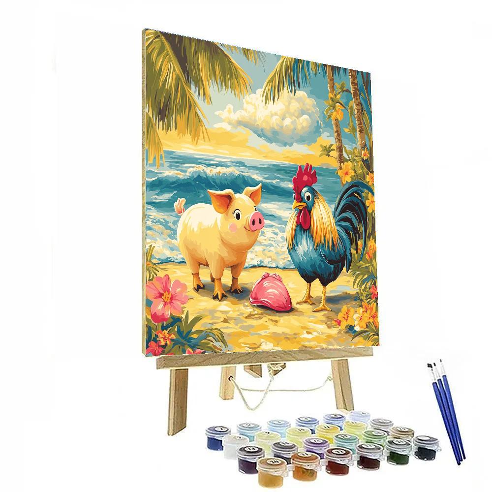 Pua And Hei Hei Island Beach Day - Disney Inspired paint by number