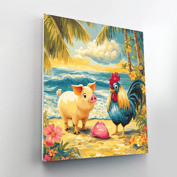Pua And Hei Hei Island Beach Day - Disney Inspired paint by number