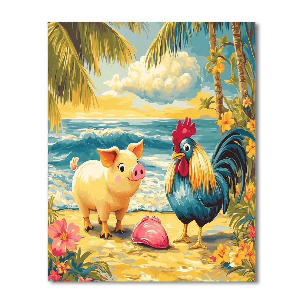 Pua And Hei Hei Island Beach Day - Disney Inspired paint by number