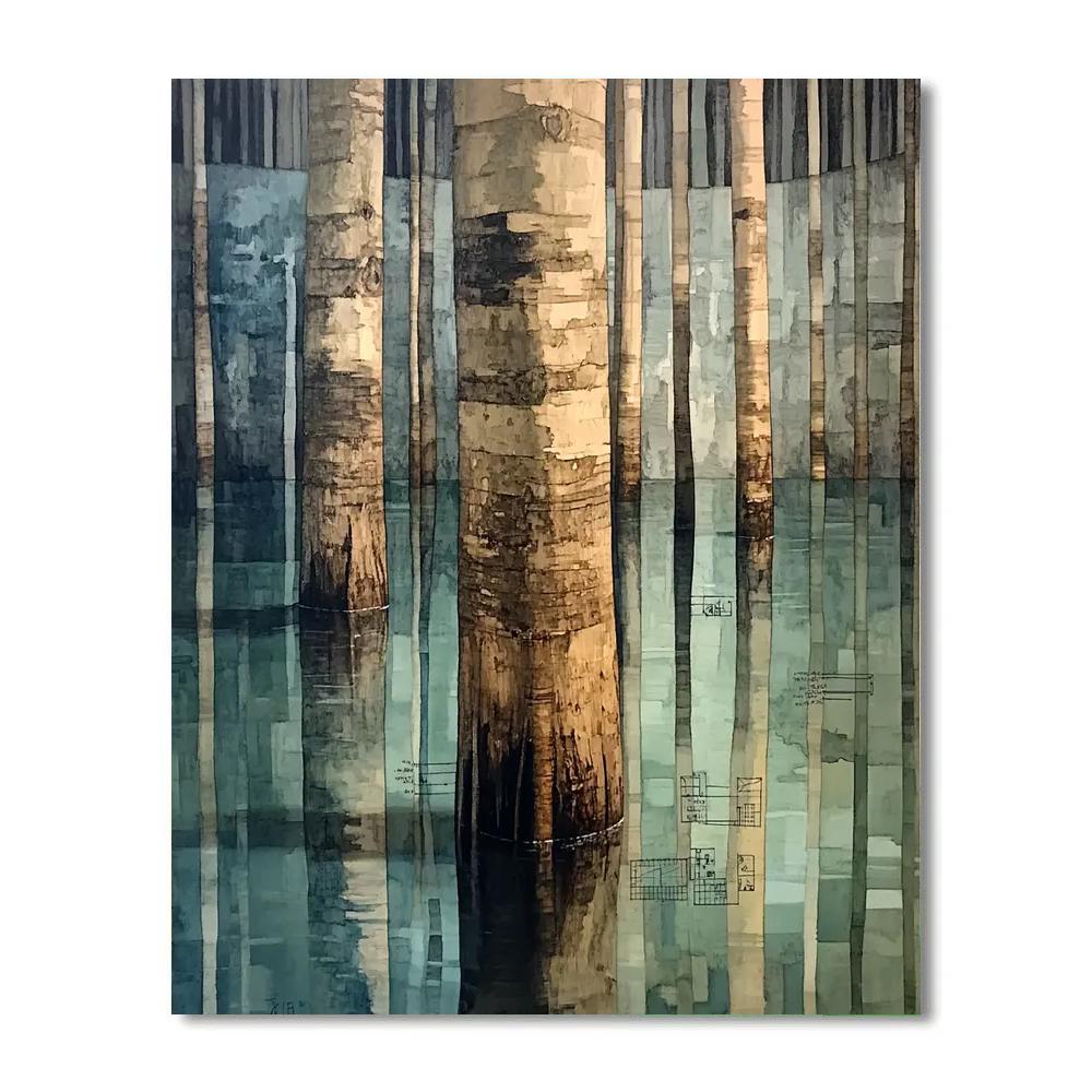 Leonardo Da Vinci Inspired Submerged Forest Reflections painting number kit