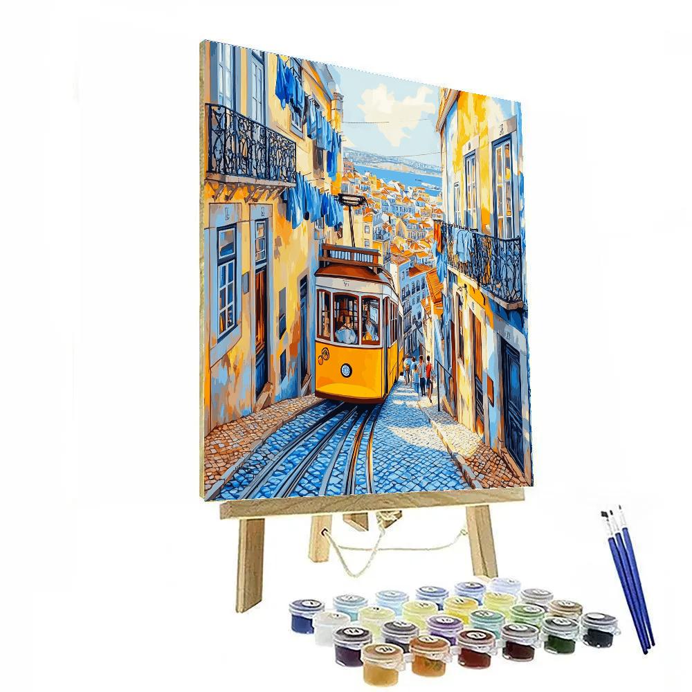 Lisbon Tram On Steep Street Lisbon Portugal Number painting