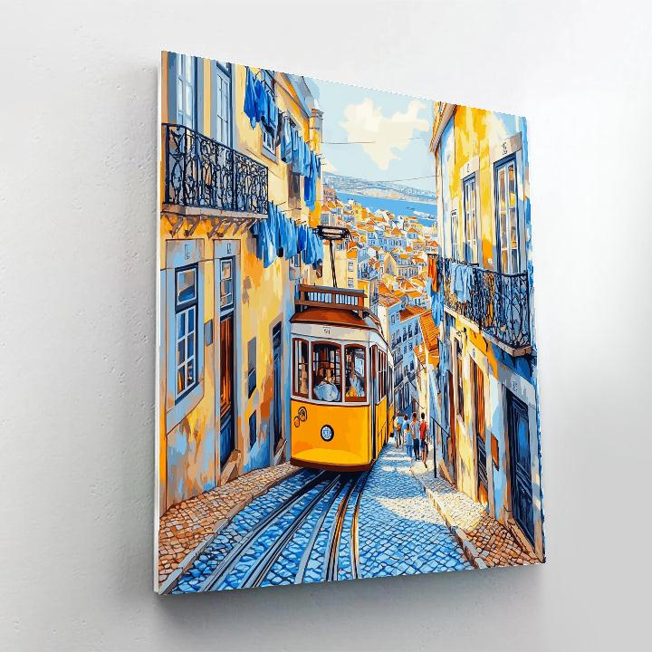 Lisbon Tram On Steep Street Lisbon Portugal Number painting