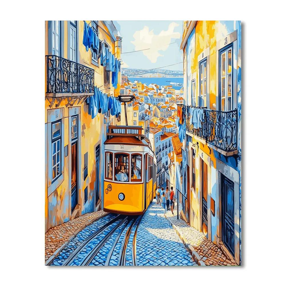 Lisbon Tram On Steep Street Lisbon Portugal Number painting