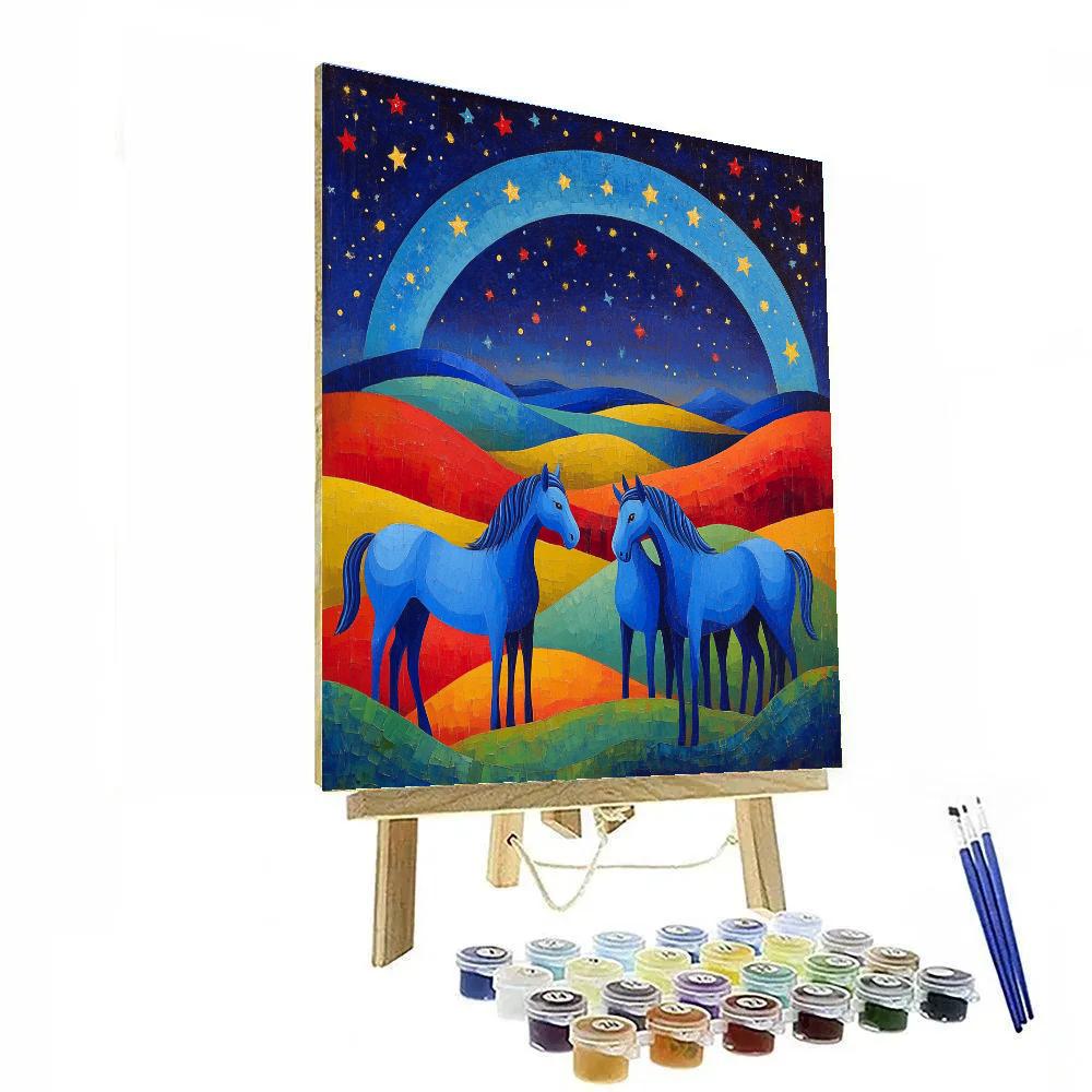 Franz Marc Inspired Blue Horses Under Stars paint by number