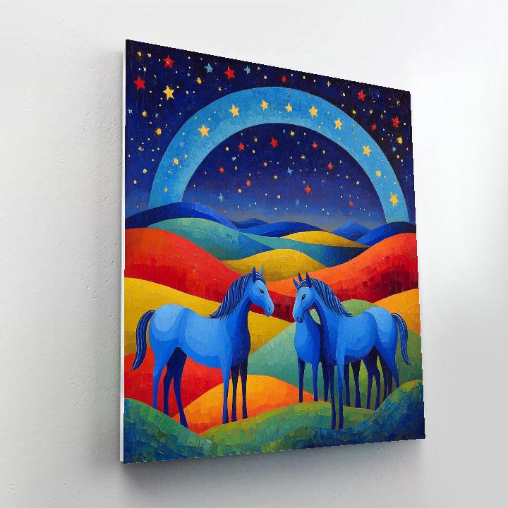 Franz Marc Inspired Blue Horses Under Stars paint by number