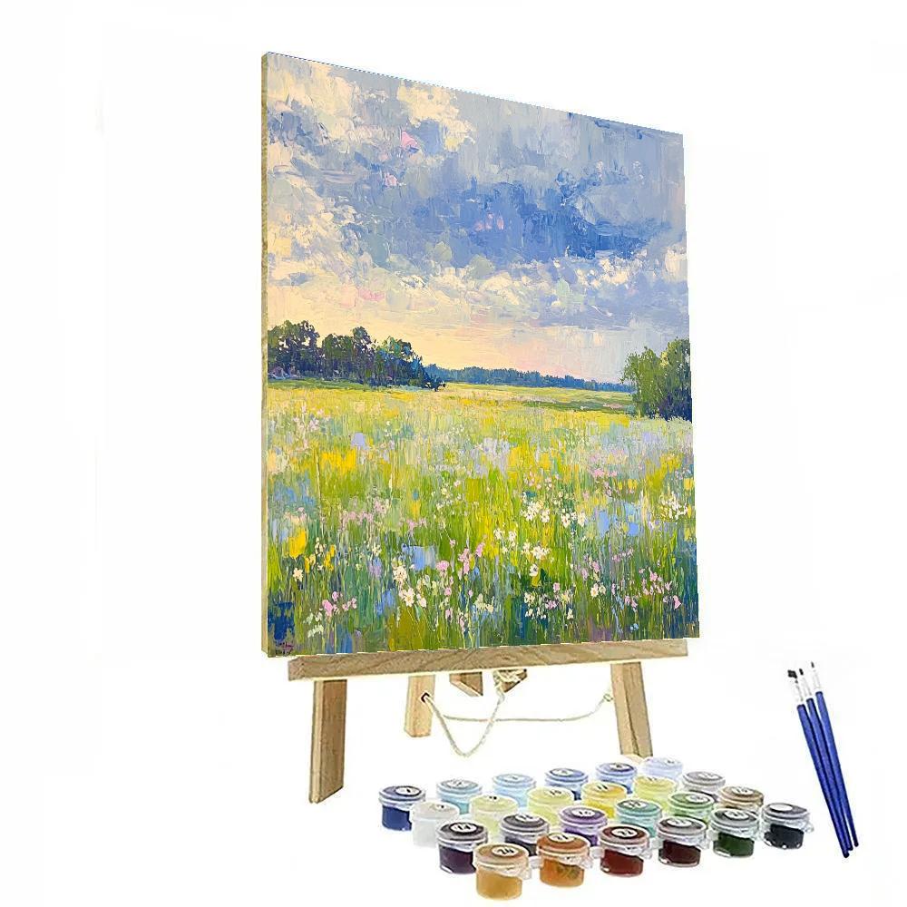 Claude Monet Inspired Spring Meadow Under Rainy Sky Number painting