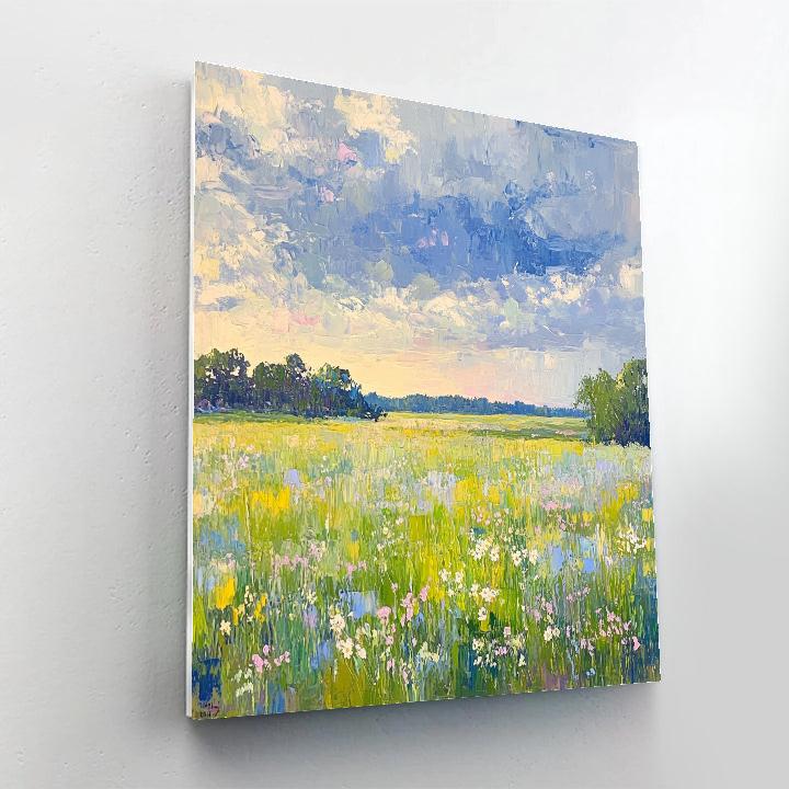 Claude Monet Inspired Spring Meadow Under Rainy Sky Number painting