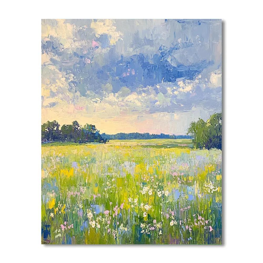 Claude Monet Inspired Spring Meadow Under Rainy Sky Number painting