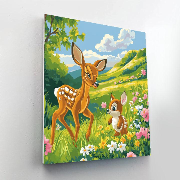 Bambi And Thumper Spring Meadow Play - Disney Inspired DIY paint by numbers