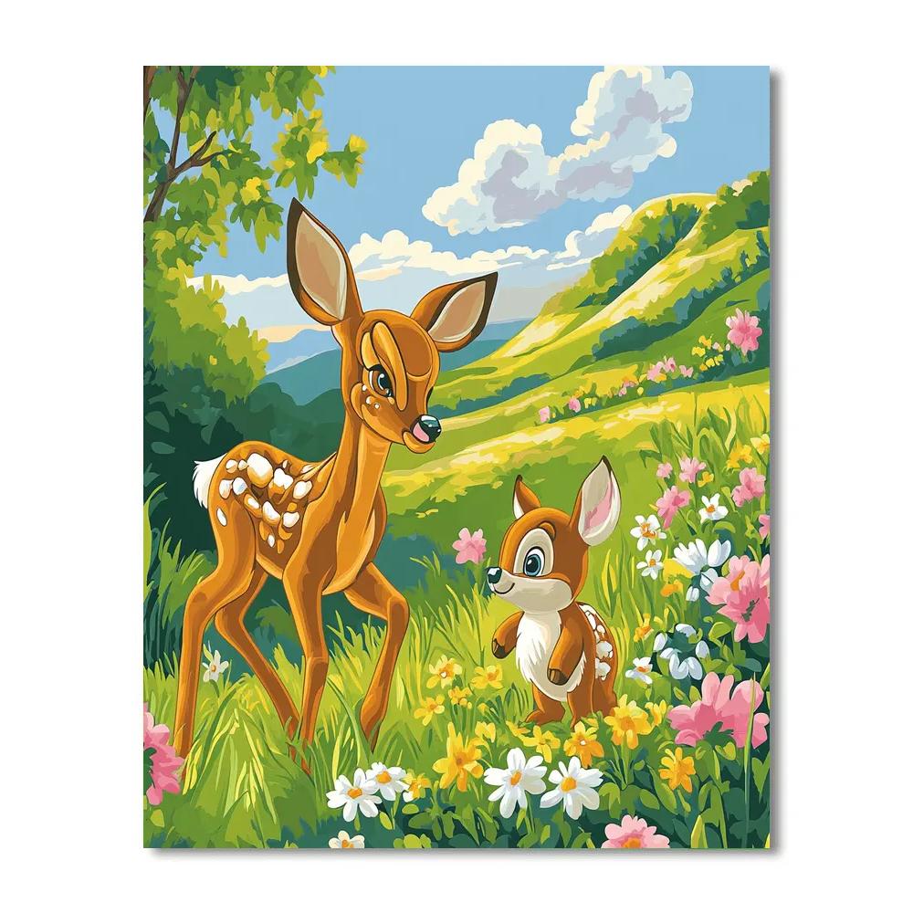 Bambi And Thumper Spring Meadow Play - Disney Inspired DIY paint by numbers