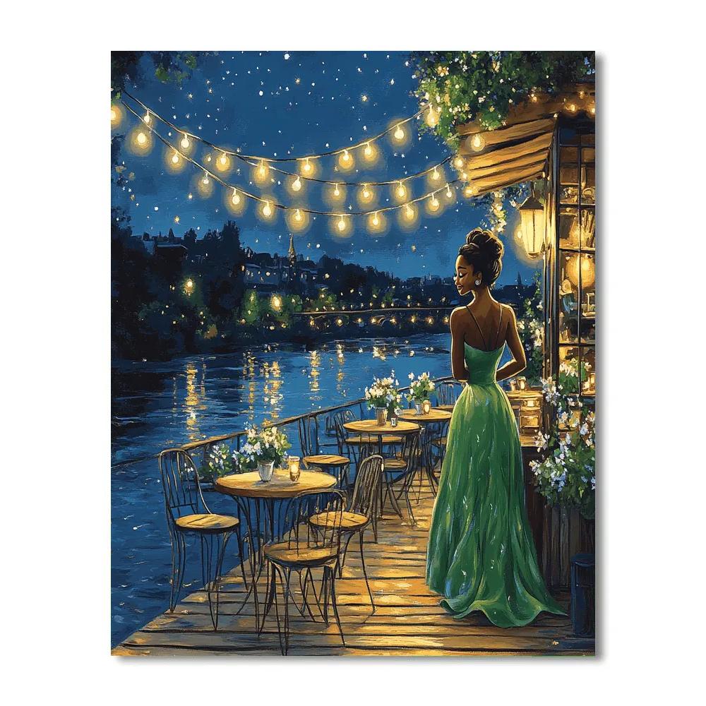 Tiana Riverside Cafe Evening - Disney Inspired paint by numbers