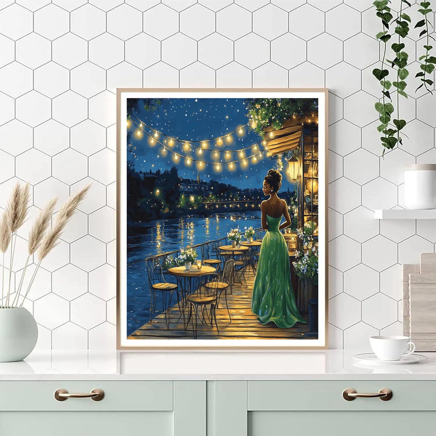 Tiana Riverside Cafe Evening - Disney Inspired paint by numbers