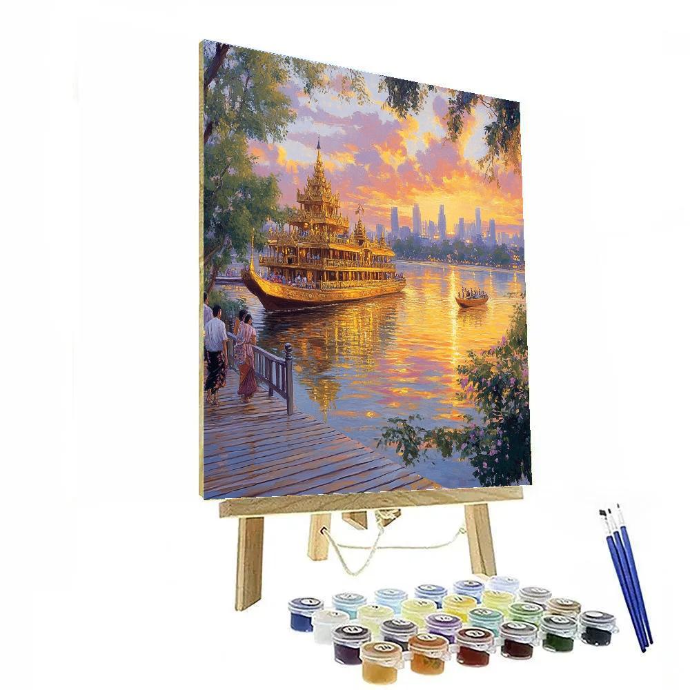 Shwedagon Inspired Sunset Over Kandawgyi Lake Yangon Myanmar paint by numbers