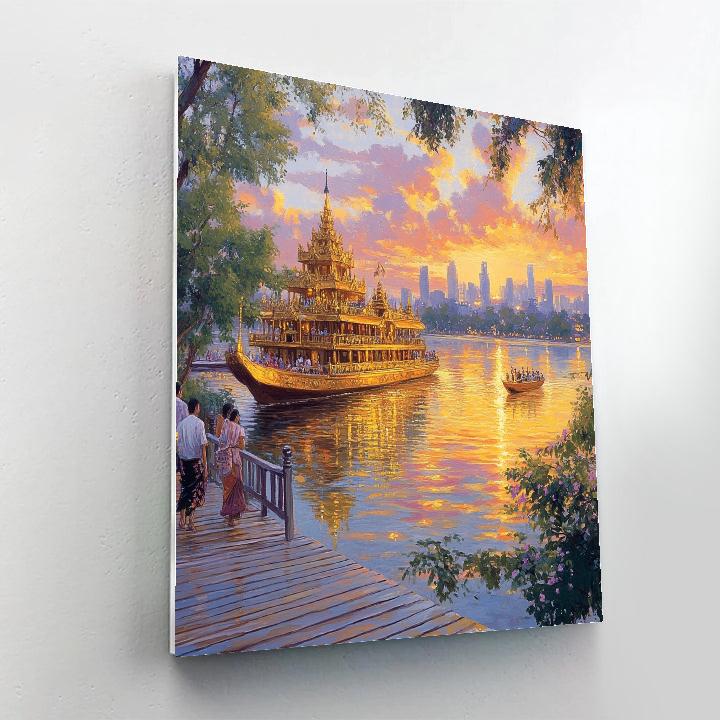 Shwedagon Inspired Sunset Over Kandawgyi Lake Yangon Myanmar paint by numbers