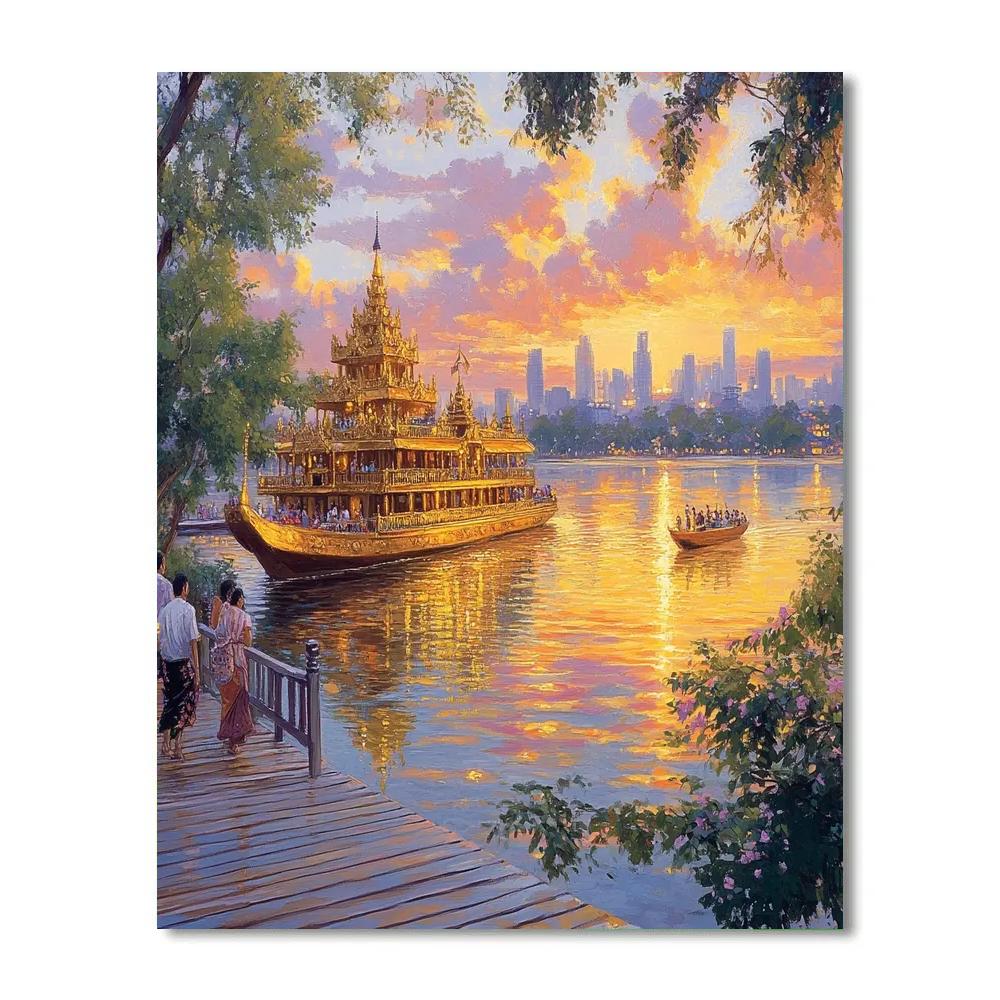 Shwedagon Inspired Sunset Over Kandawgyi Lake Yangon Myanmar paint by numbers