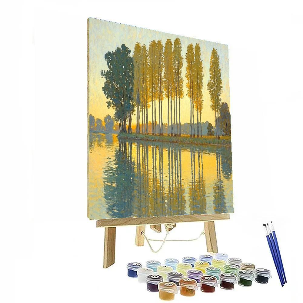 Claude Monet Inspired Golden Morning Over River Poplars Painting by numbers kit