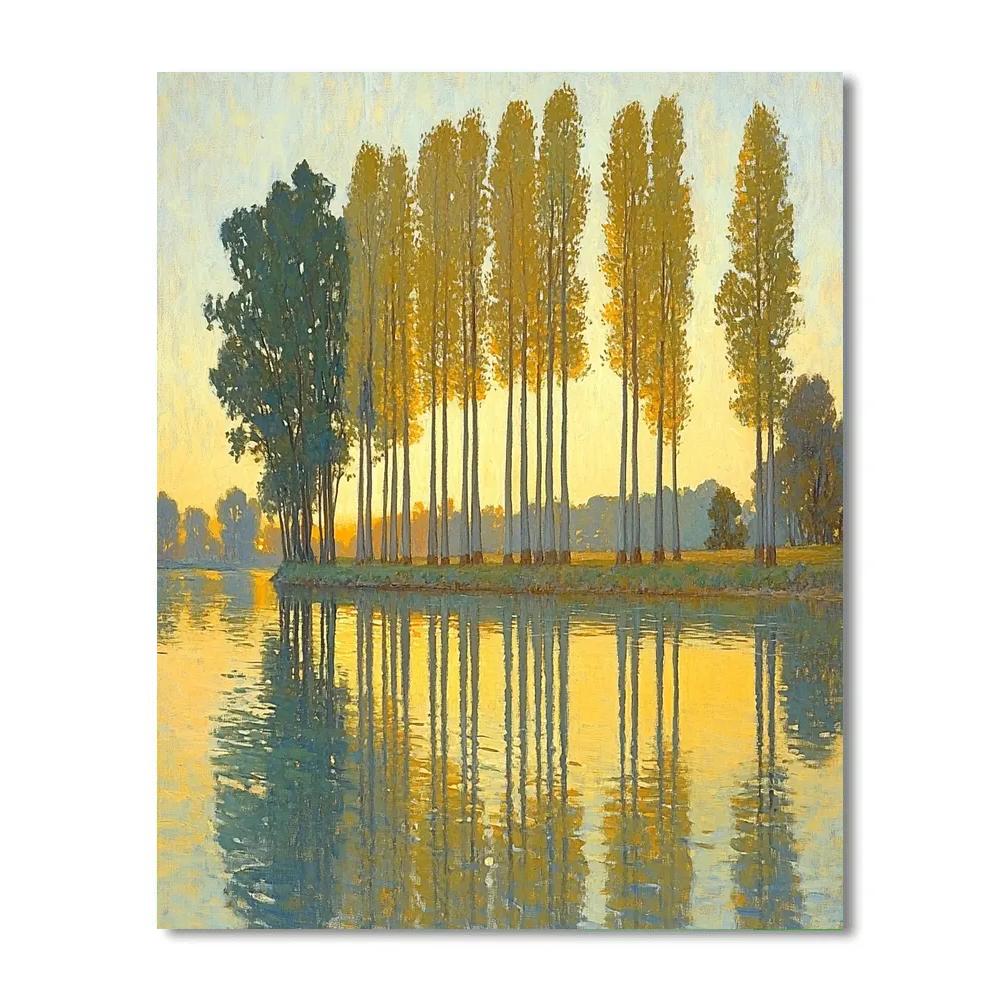 Claude Monet Inspired Golden Morning Over River Poplars Painting by numbers kit