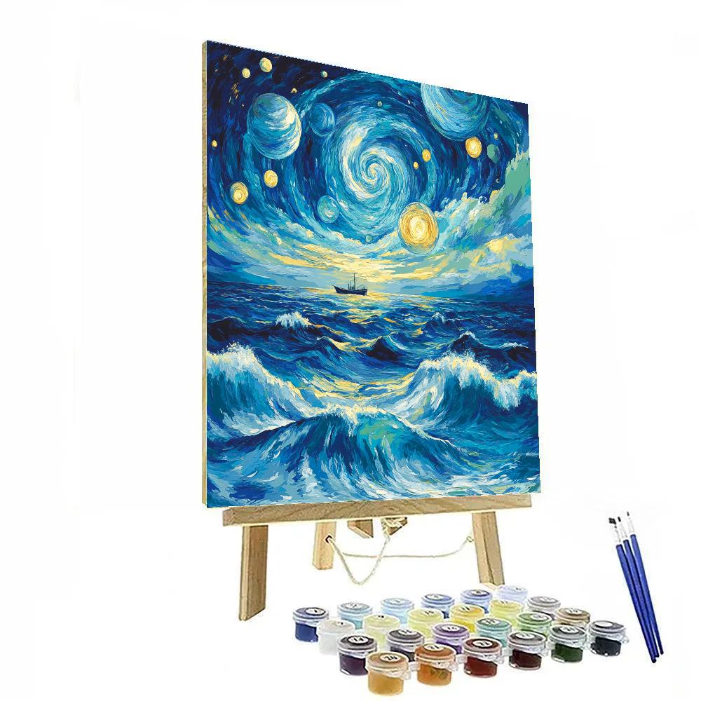Van Gogh Inspired Stormy Planetary Seascape paint by numbers