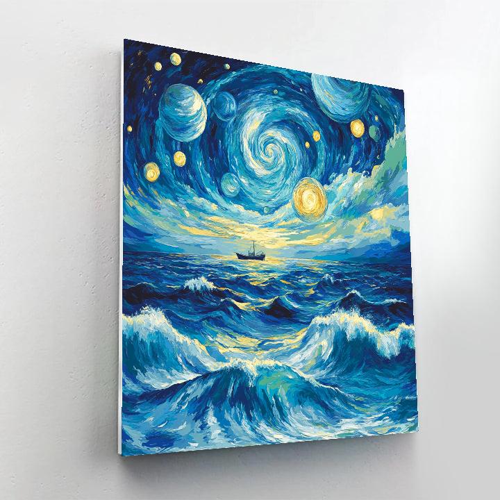 Van Gogh Inspired Stormy Planetary Seascape paint by numbers