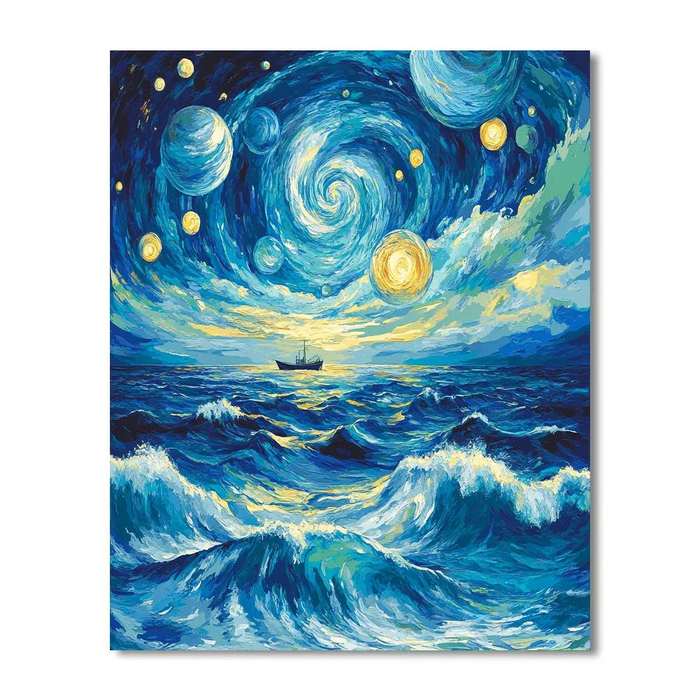 Van Gogh Inspired Stormy Planetary Seascape paint by numbers