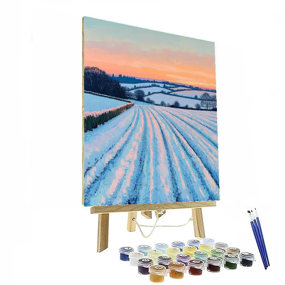Claude Monet Inspired Evening Glow On Snowy Village Fields Paint by numbers kits