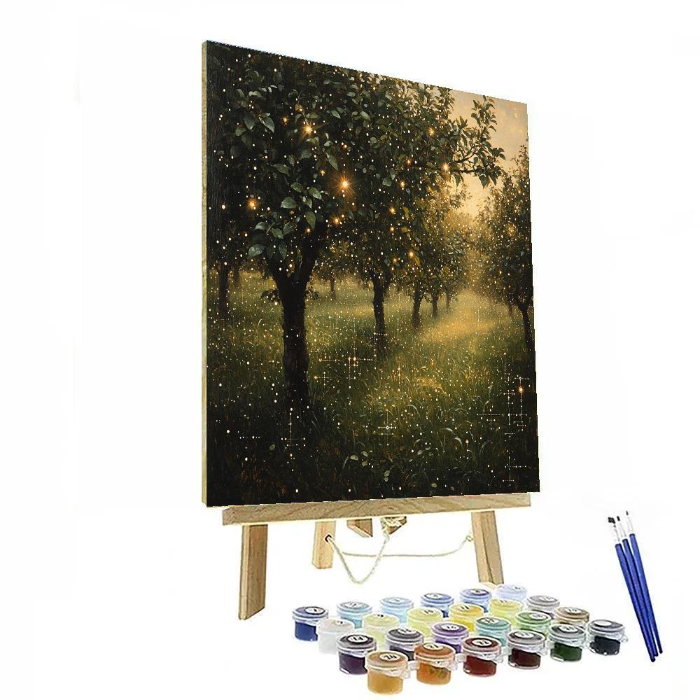Leonardo Da Vinci Inspired Orchard Rain Droplet Field Number painting