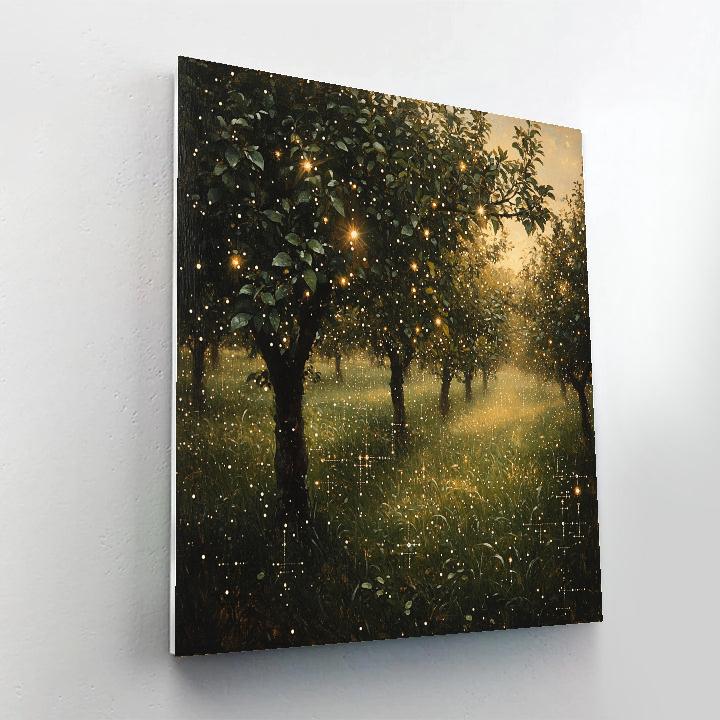 Leonardo Da Vinci Inspired Orchard Rain Droplet Field Number painting