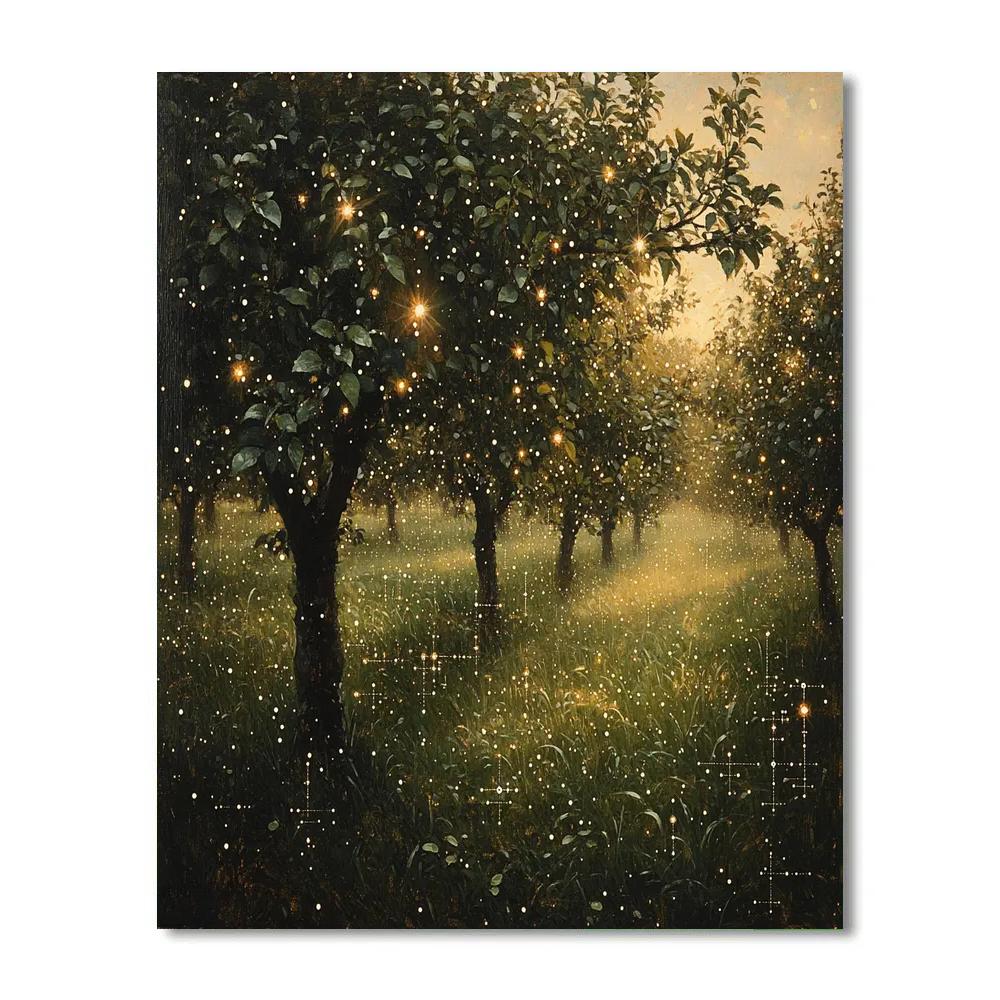 Leonardo Da Vinci Inspired Orchard Rain Droplet Field Number painting