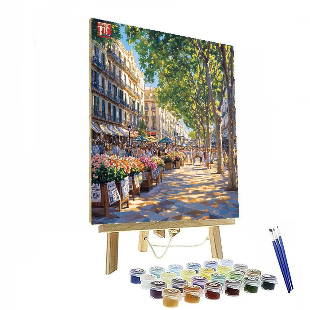 La Rambla Tree Lined Promenade Barcelona Spain paint by numbers