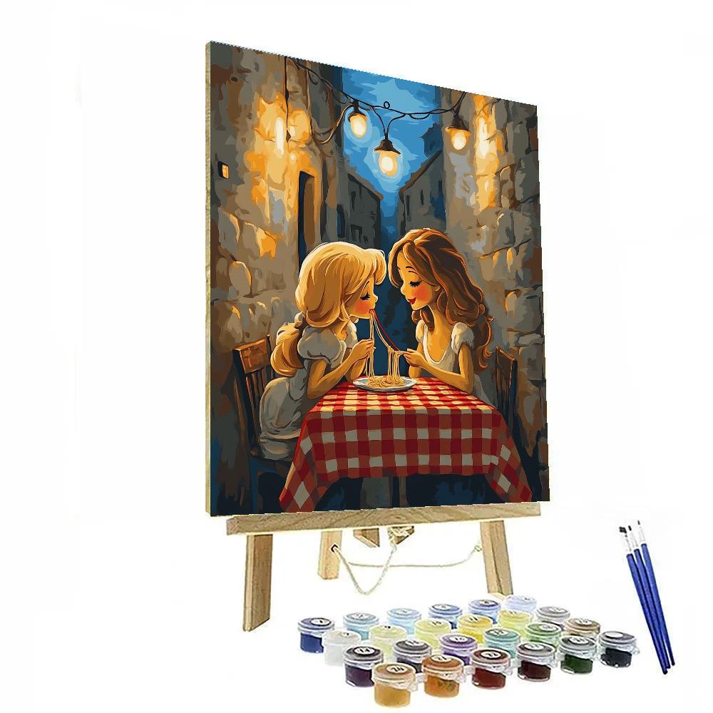 Lady And Tramp Starlit Alley Noodles - Disney Inspired Painting by numbers kit