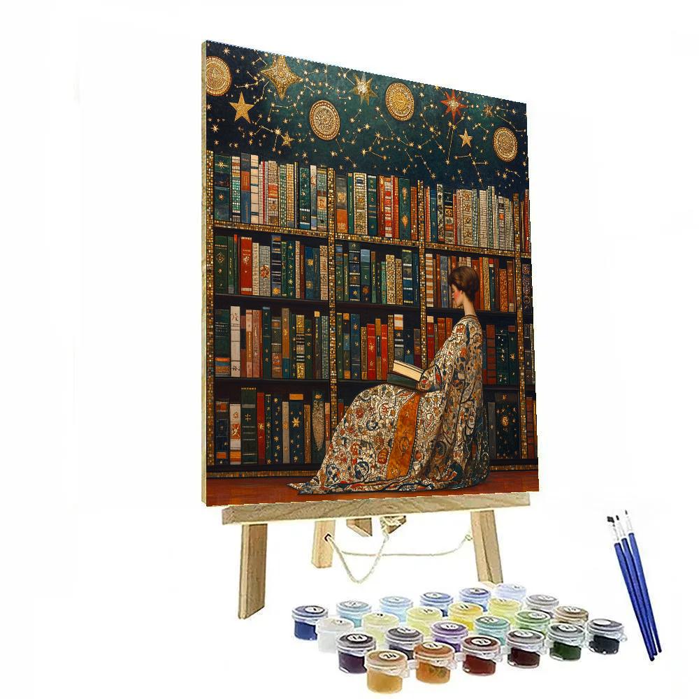 Gustav Klimt Inspired Golden Zodiac Library Number painting