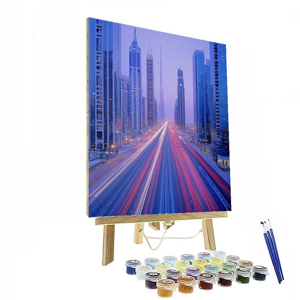 Sheikh Zayed Road Skyline Canyon Dubai United Arab Emirates Number painting