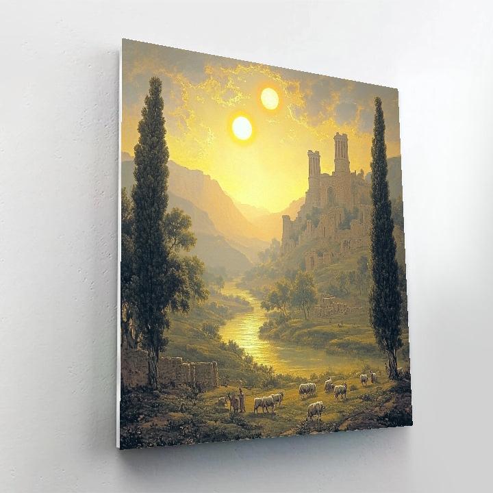Claude Lorrain Inspired River Valley Under Twin Suns paint by number