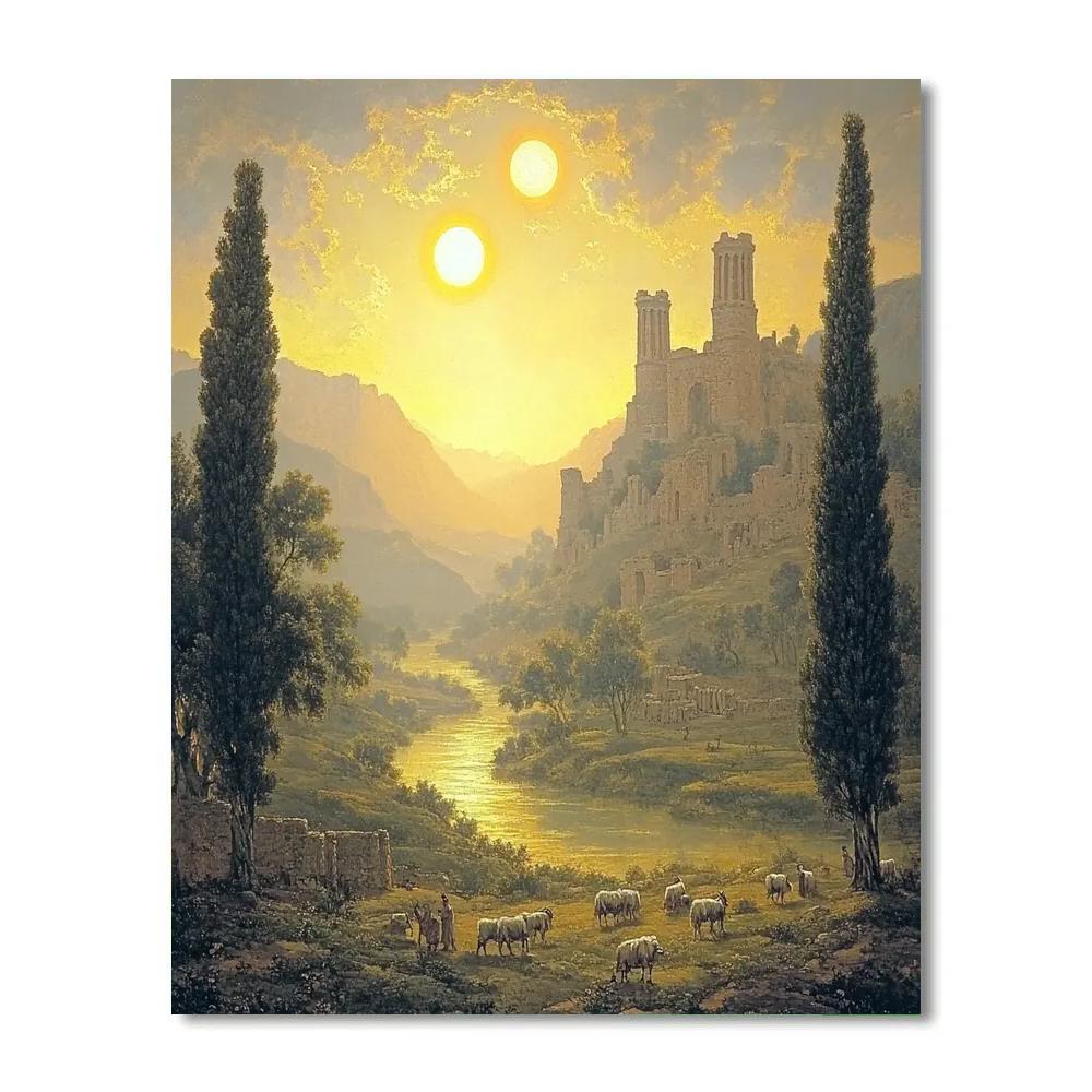 Claude Lorrain Inspired River Valley Under Twin Suns paint by number