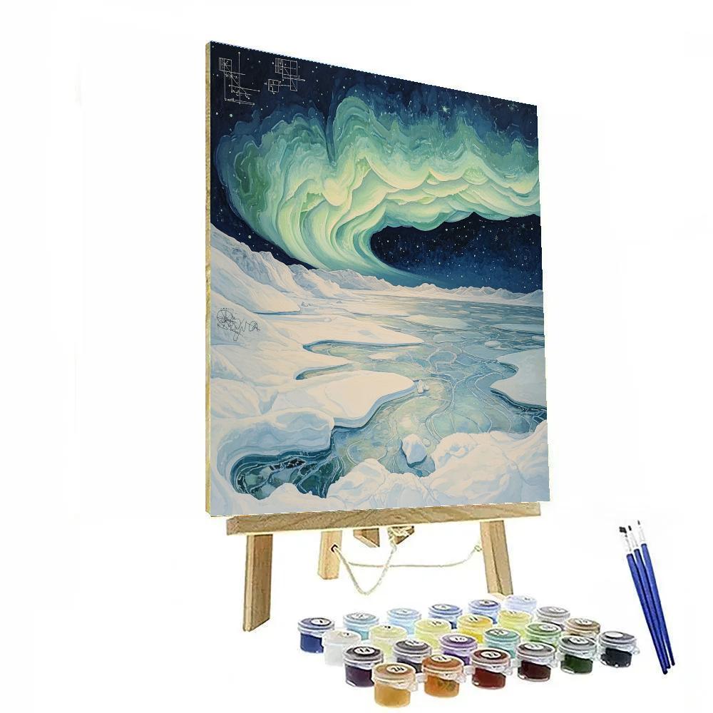 Leonardo Da Vinci Inspired Aurora Over Frozen Lake painting number kit