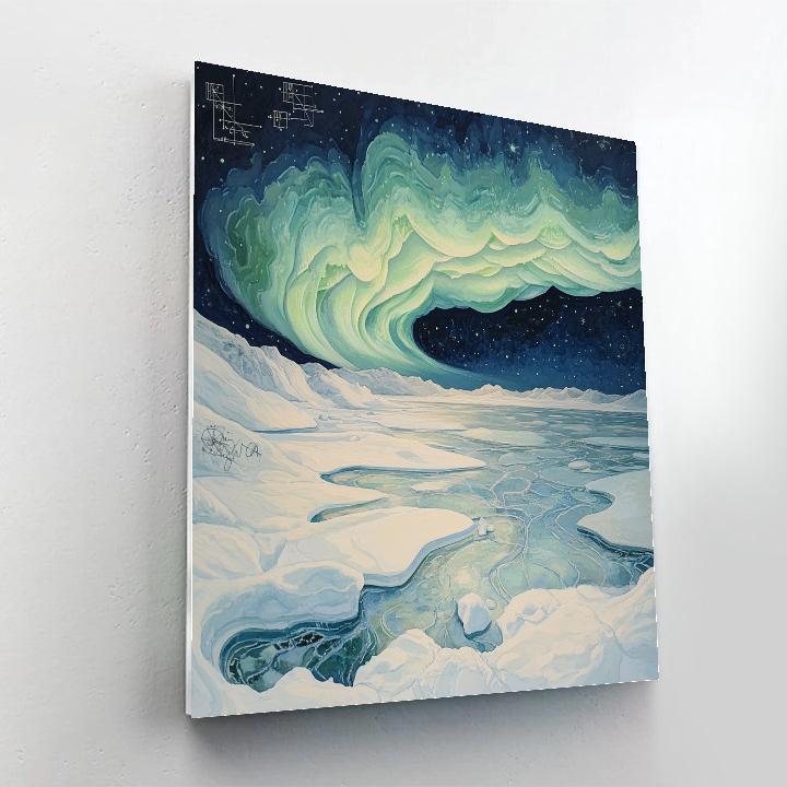 Leonardo Da Vinci Inspired Aurora Over Frozen Lake painting number kit