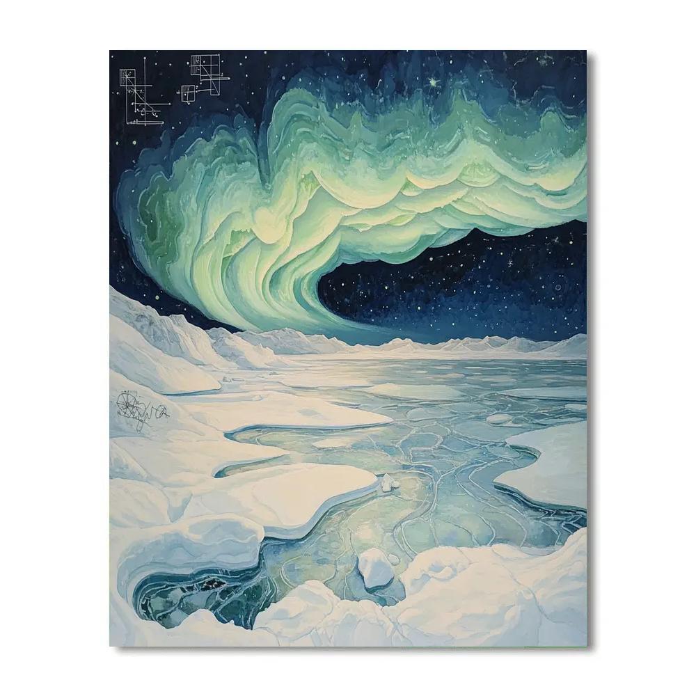 Leonardo Da Vinci Inspired Aurora Over Frozen Lake painting number kit