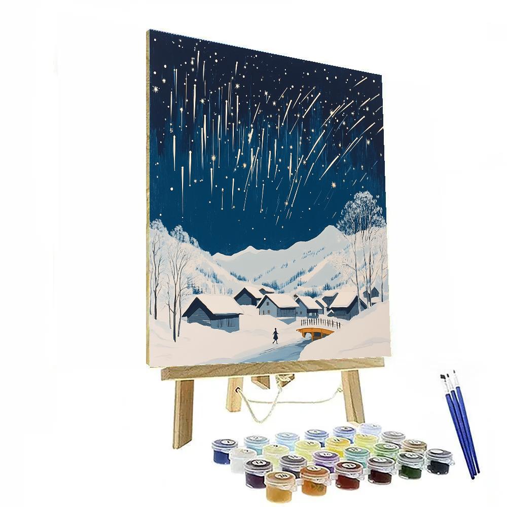 Hokusai Inspired Snowy Village And Falling Stars Painting by numbers kit