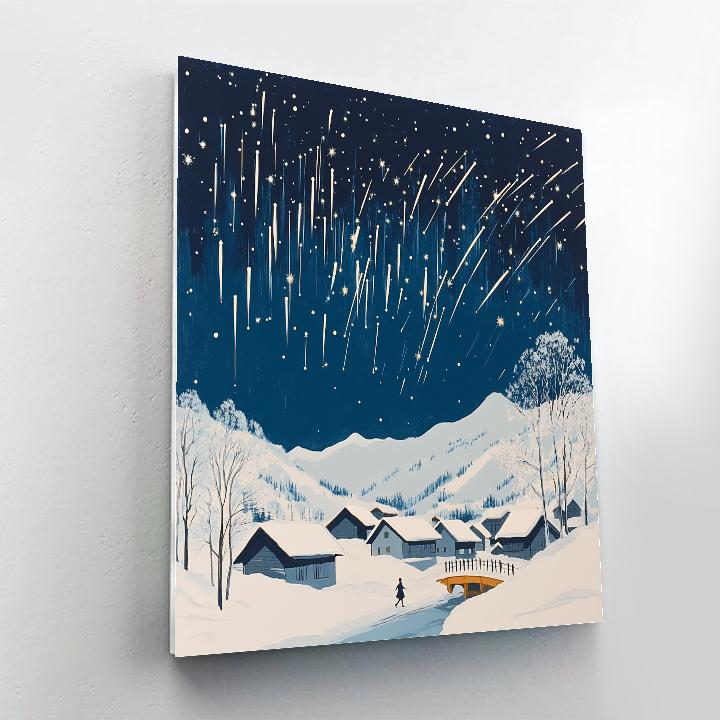 Hokusai Inspired Snowy Village And Falling Stars Painting by numbers kit