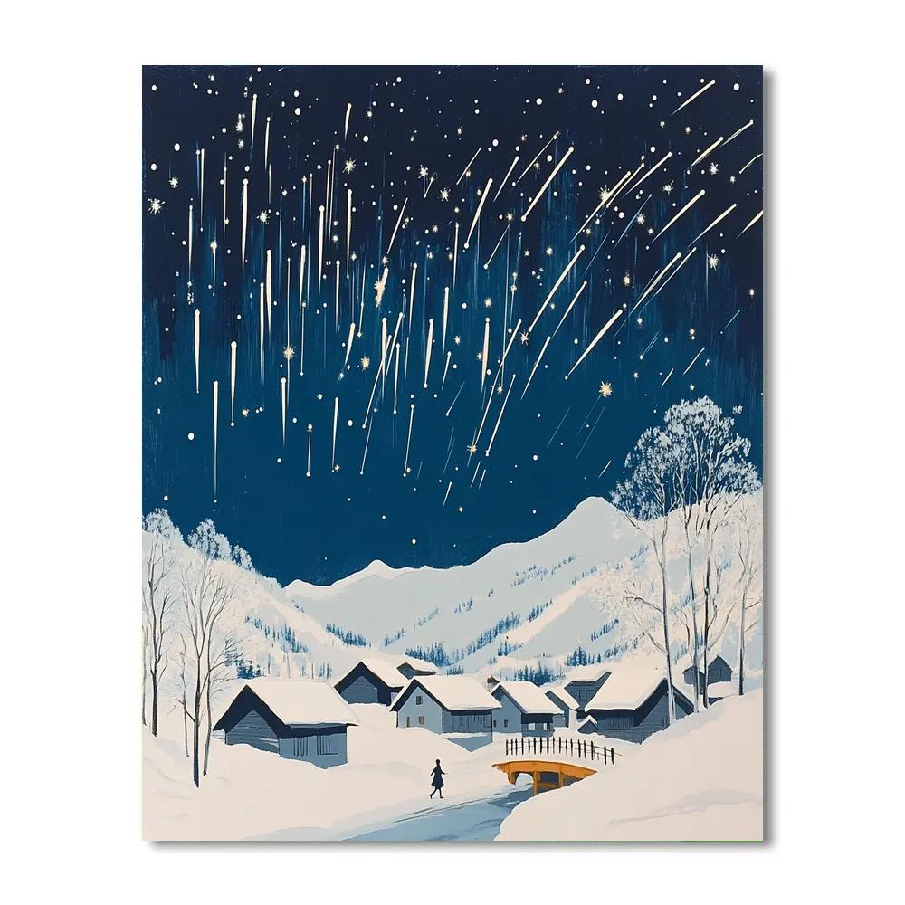Hokusai Inspired Snowy Village And Falling Stars Painting by numbers kit