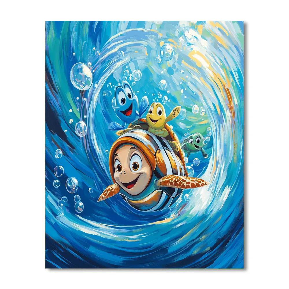 Nemo And Crush Surfing The Current - Disney Inspired Paint by numbers art