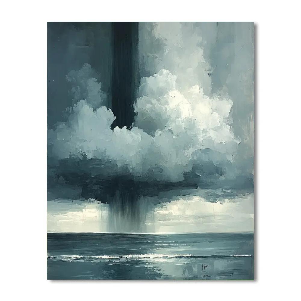 Leonardo Da Vinci Inspired Distant Storm Over Sea Number painting