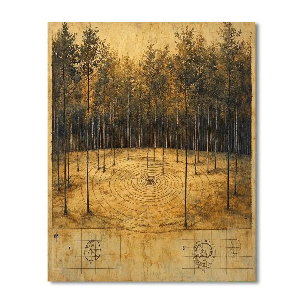 Leonardo Da Vinci Inspired Orchard Spiral Growth Diagram paint by number